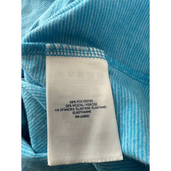 Lands End Sz M Striped 1/4 Zip Polo Top Blue Short Sleeve Casual Collar Stretch - Picture 6 of 8